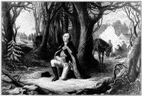 George Washington praying at Valley Forge, artist's illustration.